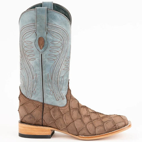 Ferinni Boot - Mens Dress Cowboy Boot  - Ferrini Bronco Men's Print Pirarucu Fish Boots Handcrafted Brown  in Brown Color