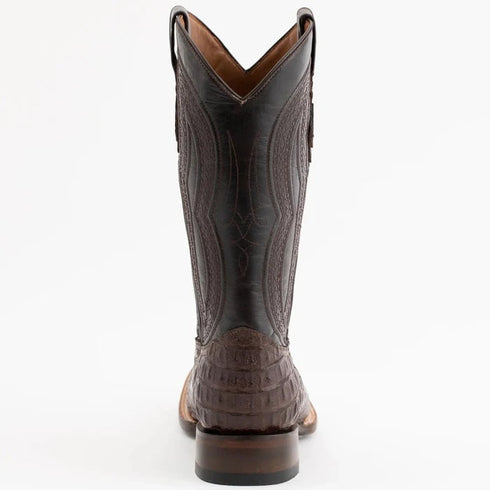 Ferinni Boot - Mens Dress Cowboy Boot  - Ferrini Men's Dakota Hornback Caiman Boots - Square Toe Handcrafted Brown