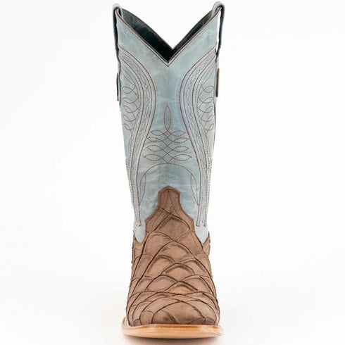 Ferinni Boot - Mens Dress Cowboy Boot  - Ferrini Bronco Men's Print Pirarucu Fish Boots Handcrafted Brown  in Brown Color