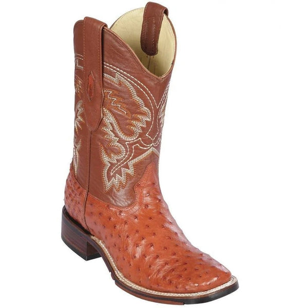 Los Altos Boots - Mens Dress Cowboy Boot - Low Priced  Cognac Ostrich Square Toe Western Boots- in Cognac