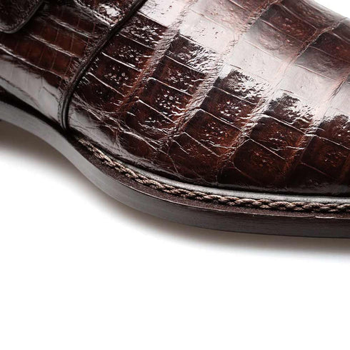 Gigolo Brown Crocodile Monk Strap Loafers By Mezlan Made In Spain Brand