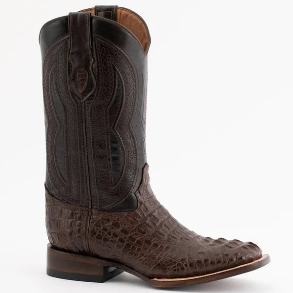 Ferinni Boot - Mens Dress Cowboy Boot  - Ferrini Men's Dakota Hornback Caiman Boots - Square Toe Handcrafted Brown