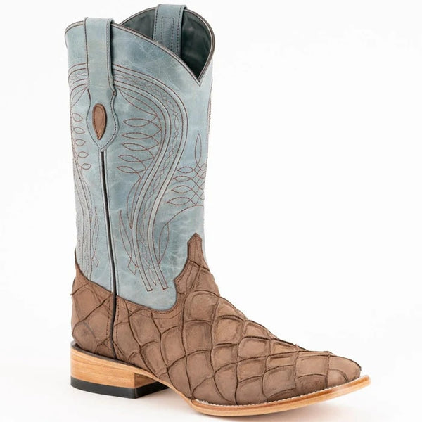 Ferinni Boot - Mens Dress Cowboy Boot  - Ferrini Bronco Men's Print Pirarucu Fish Boots Handcrafted Brown  in Brown Color