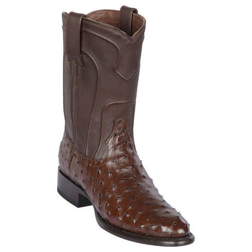 Los Altos Men's Genuine Full Quill Ostrich Brown Roper Toe Boots