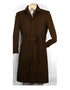 Mens Solid Brown 100% Wool Gabardine Belted Duster Overcoat