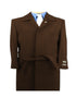 Mens Solid Brown 100% Wool Gabardine Belted Duster Overcoat