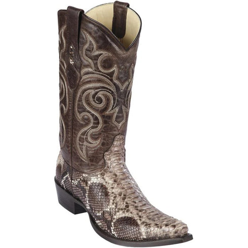 Los Altos Boots - Mens Dress Cowboy Boot - Low Priced Brown Python Snip Toe Boots- in Brown Rustic