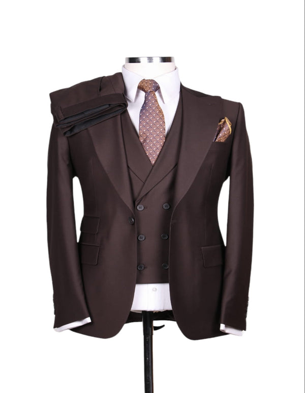 Great Gatsby Suit - Double breasted Vest - Big Peak Lapel Vintage Suit No Pleated Pants in color Brown