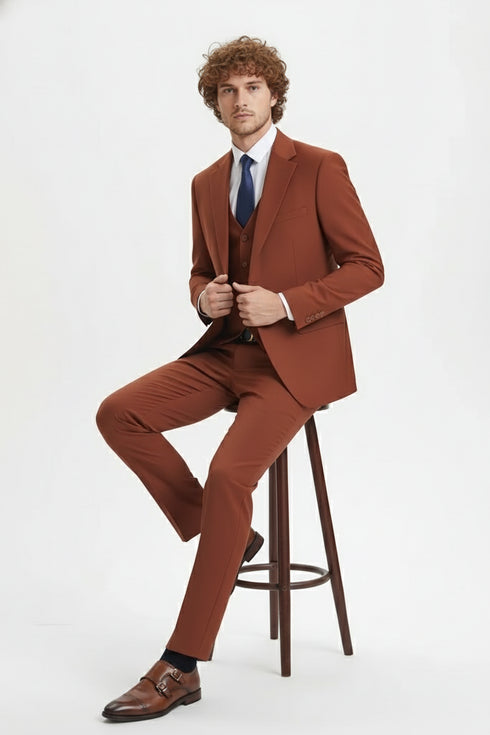 Brown Three-Piece Suit –   Slim Fit 