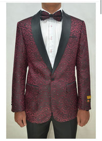 Paisley-300 Burgundy and Black Tuxedo Blazer with Bow Tie