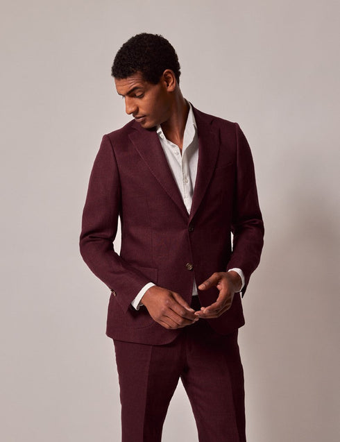 Mens Linen Suit For Beach Wedding - Summer Suit in Burgundy