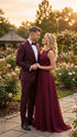 Men's Burgundy and Burgundy Shawl Lapel Tuxedo Suit | Classic Formal Wedding Prom Dinner Jacket Set