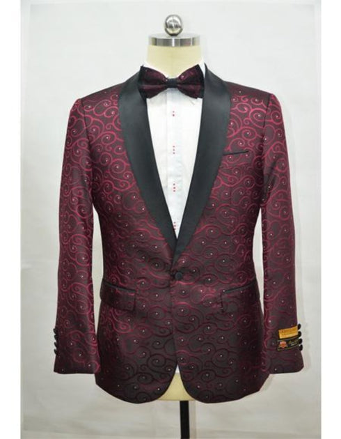 Burgundy Tuxedo - Maroon Burgundy Color - Mens Printed Patterned Print Floral Tuxedo Burgundy Tuxedo