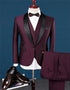 Burgundy Slim Fit Shawl Lapel Groomsmen Suit Fashion Black Trim Tuxedo Mens's 3 Pieces Suits