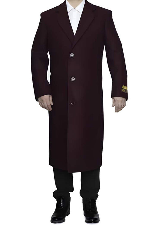 3 Button Ankle length Wool Dress Top Coat/Overcoat In Burgundy