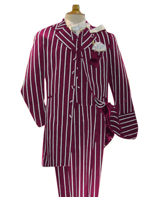 Burgundy and White Pinstripe - Gangster 1920s Pinstripe Suit - Mens  Fashion Suit