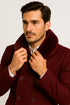 Mens Burgundy Double-Breasted Overcoat with Faux Fur Shawl Collar – Slim Fit Peacoat - Alberto Nardoni Signature
