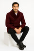Mens Burgundy Double-Breasted Overcoat with Faux Fur Shawl Collar – Slim Fit Peacoat - Alberto Nardoni Signature
