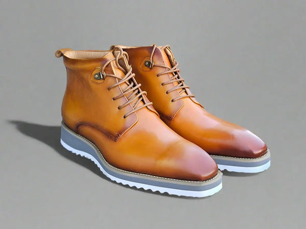 Burnished Calfskin Lace-Up Boot Carrucci