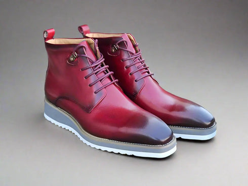 Burnished Calfskin Lace-Up Boot Carrucci