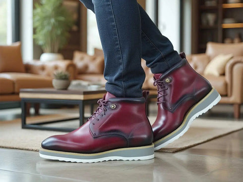 Burnished Calfskin Lace-Up Boot