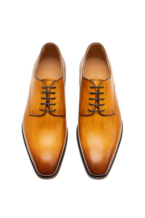Burnished Lace-up Leather Derby