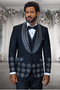 Mens Designer Floral Rhinestone Prom and Wedding Tuxedo in Black and White