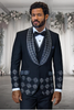 Mens Designer Floral Rhinestone Prom and Wedding Tuxedo in Black and White