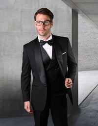 Statement Men's Black Shawl Tuxedo with Double Breasted Vest