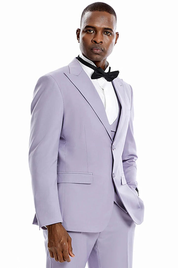 Men's Two Button Vested Peak Lapel Pastel Wedding & Prom Suit In Lavender