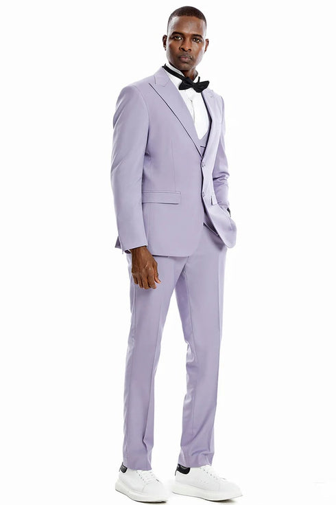 Men's Two Button Vested Peak Lapel Pastel Wedding & Prom Suit In Lavender