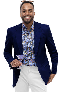 Men's Modern Fit Casual Summer Chino Blazer in Navy Blue