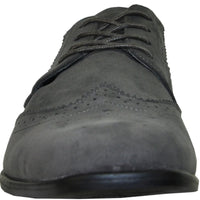 Bravo Mens Vegan Suede Wedding & Prom Wingtip Lace Up Dress Shoe in Grey