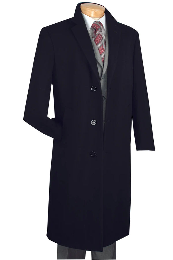 (Limited Sizes) Regular Fit Dress Top Coat 48" Long in Black