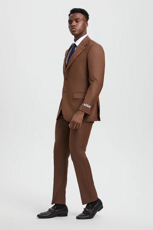 Brown Wedding Suit - Jacket + Pants - Light Brown Tuxedo - Light Brown Groomsmen Stacy Adam Suit