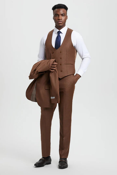 Brown Wedding Suit - Jacket + Pants - Brown Tuxedo - Brown Groomsmen Stacy Adam Suit (Copy)