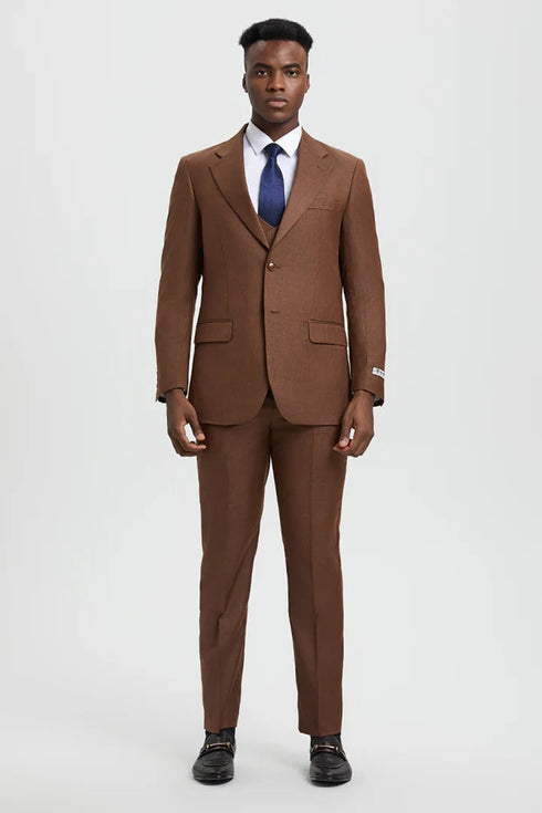 Brown Wedding Suit - Jacket + Pants - Light Brown Tuxedo - Light Brown Groomsmen Stacy Adam Suit