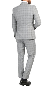 Conrad Skinny Slim Fit Grey 2pc Glen Plaid Peak Lapel Suit