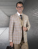 Mens Vested Classic Fit Double Breasted Vest Suit in Camel Plaid