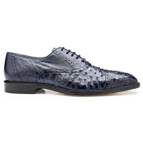 Belvedere Onesto  Men's Navy Genuine Ostrich And Crocodile Oxfords