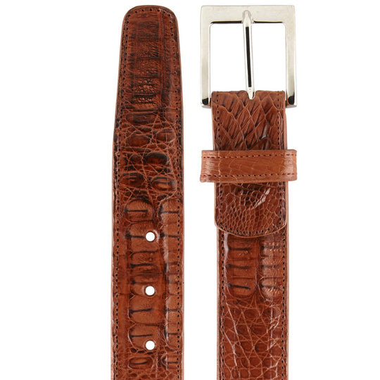 Men's Belvedere Genuine Caiman Crocodile Dress Belt in Sport Rust