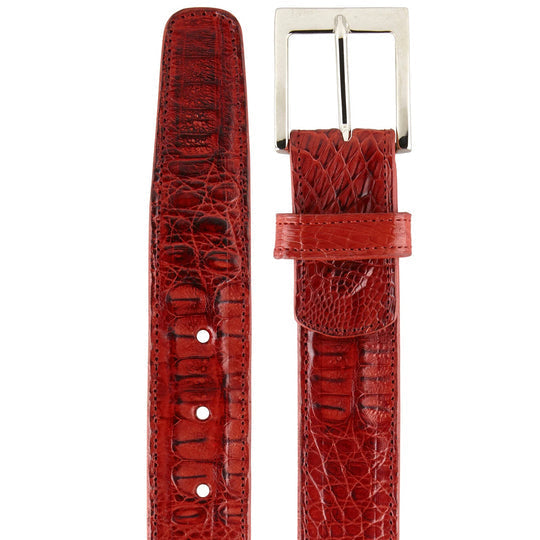 Men's Belvedere Genuine Caiman Crocodile Dress Belt in Red