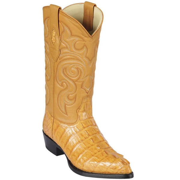 J Toe Cowboy Boots - J Toe Western Boots - Los Altos Boots - Mens Dress Cowboy Boot - Low Priced Buttercup Caiman Tail J-Toe Western Boots- in Buttercup