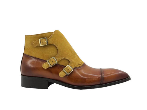 Calf & Suede Three Buckles Monk Chukka Boot Carrucci