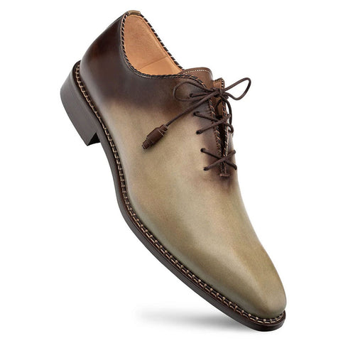 Barbaro Olive/Mocha Calfskin Leather Two-Tone Whole-Cut Oxfords By Mezlan Made In Spain Brand