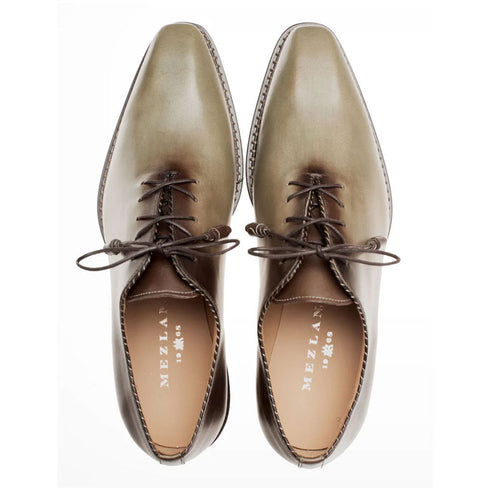 Barbaro Olive/Mocha Calfskin Leather Two-Tone Whole-Cut Oxfords By Mezlan Made In Spain Brand