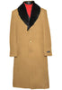 Fur Collar Camel 3 Button Wool Ankle length Overcoat ~ Long men's Dress Topcoat - Winter coat 95% Wool Fabric