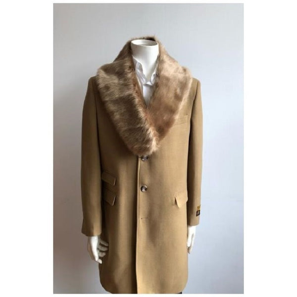 camel mens peacoat 65% wool full length overcoat