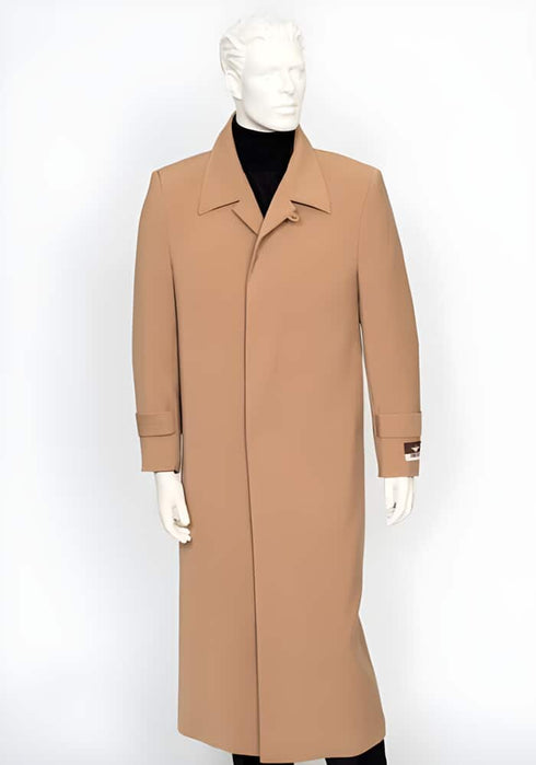 Men's Camel 4 Buttons Full Length All Weather Coat Duster Maxi Coat