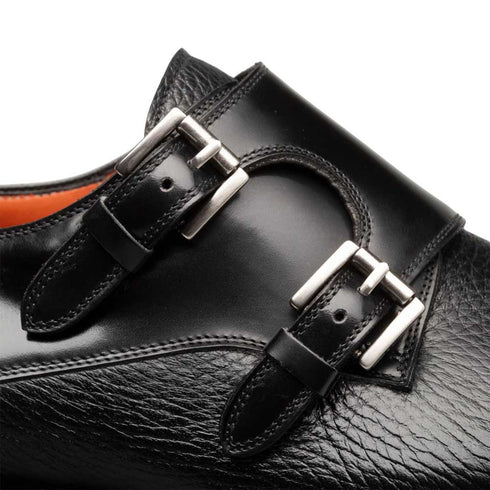 Men's Cantera Genuine Leather Double Monk Strap Black Shoes By Mezlan Made In Spain Brand